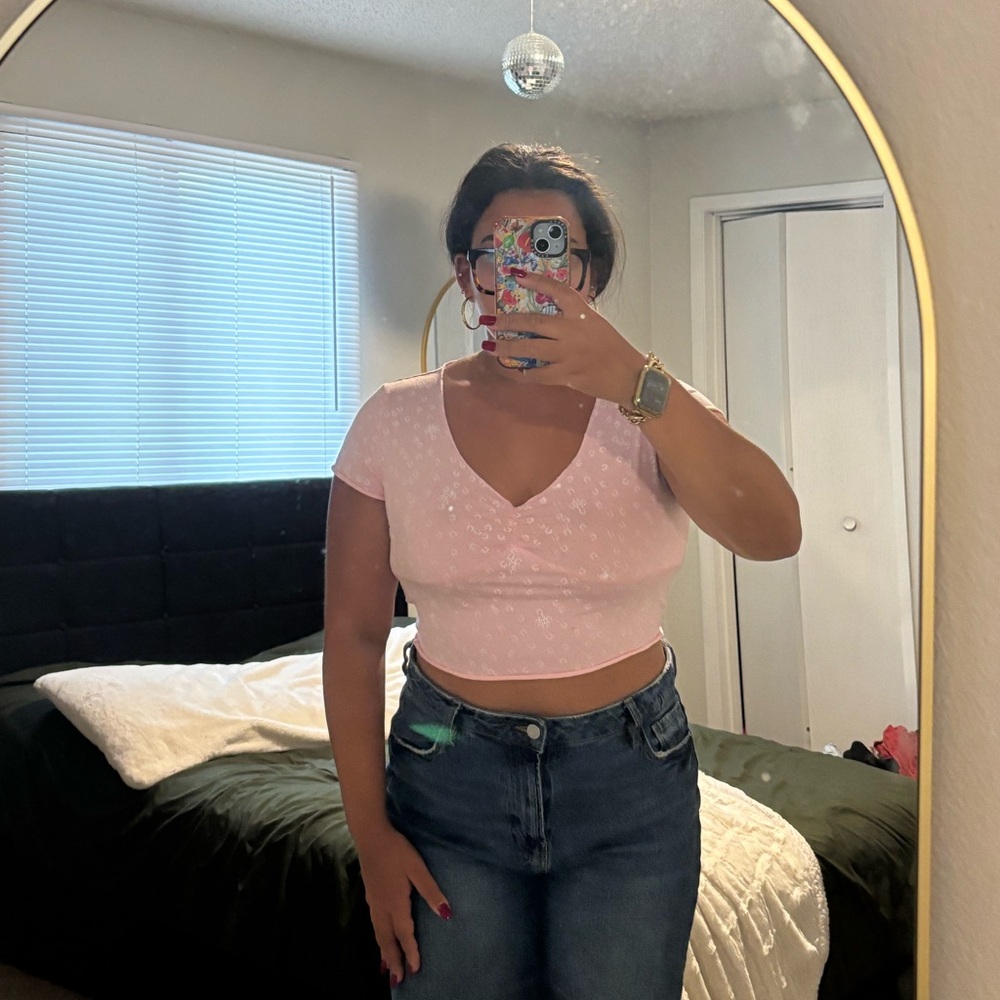 Pink V-Neck Crop Top
